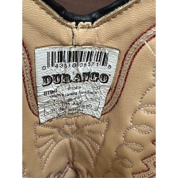 Durango Youth Black Lizard Print Cowboy Boots Size 3.5 - Picture 9 of 11